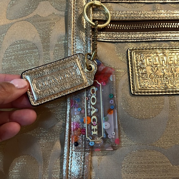 COACH Poppy OP Art Gold Signature Monogram Logo Glam Tote - Picture 5 of 16